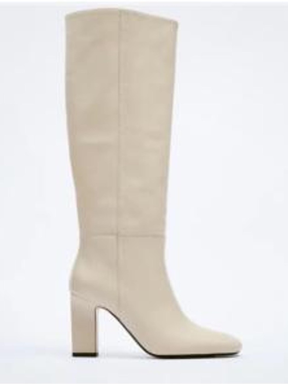Zara Leather Tall Block Heel Boots in Cream/Ecru - Picture 2 of 12